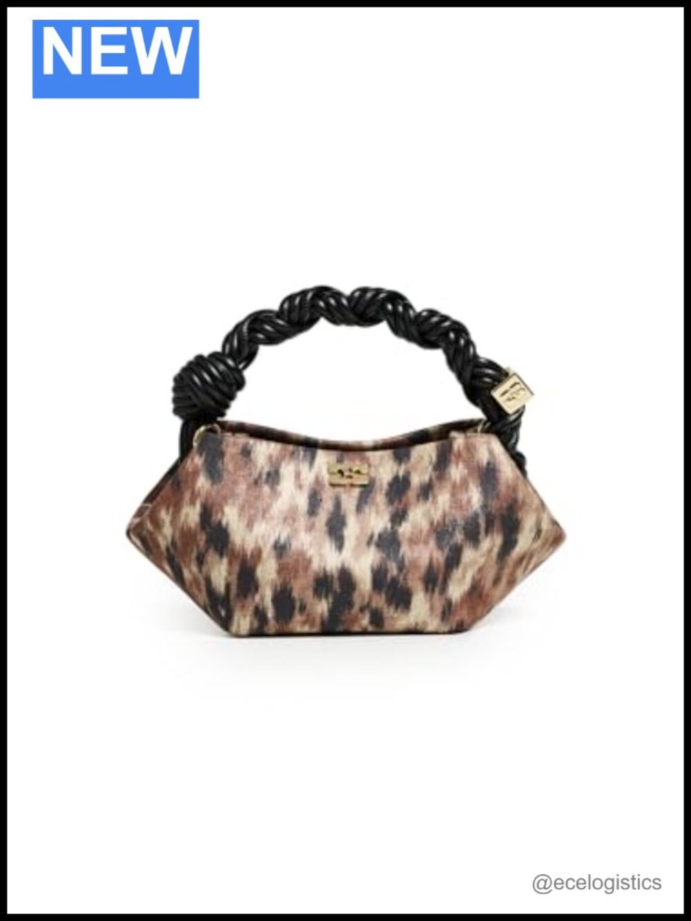Ganni Bou Mini Taffeta Clutch Evening Bag Gold Hardware Leopard Print
